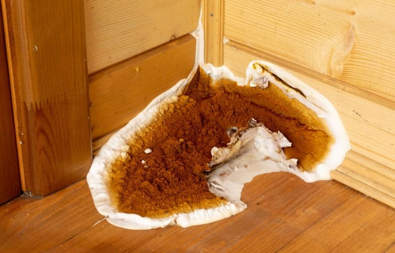 Huiszwam op een houten vloer