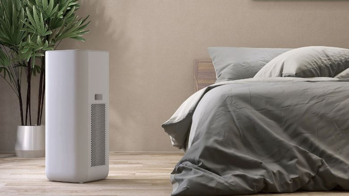 Een luchtontvochtiger in een slaapkamer.