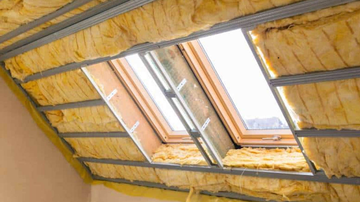 wand met isolatie en dakraam.